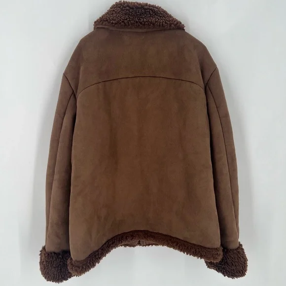 Reformation Talli Shearling Faux Suede Fur Jacket In Chocolate Brown - Picture 9 of 10